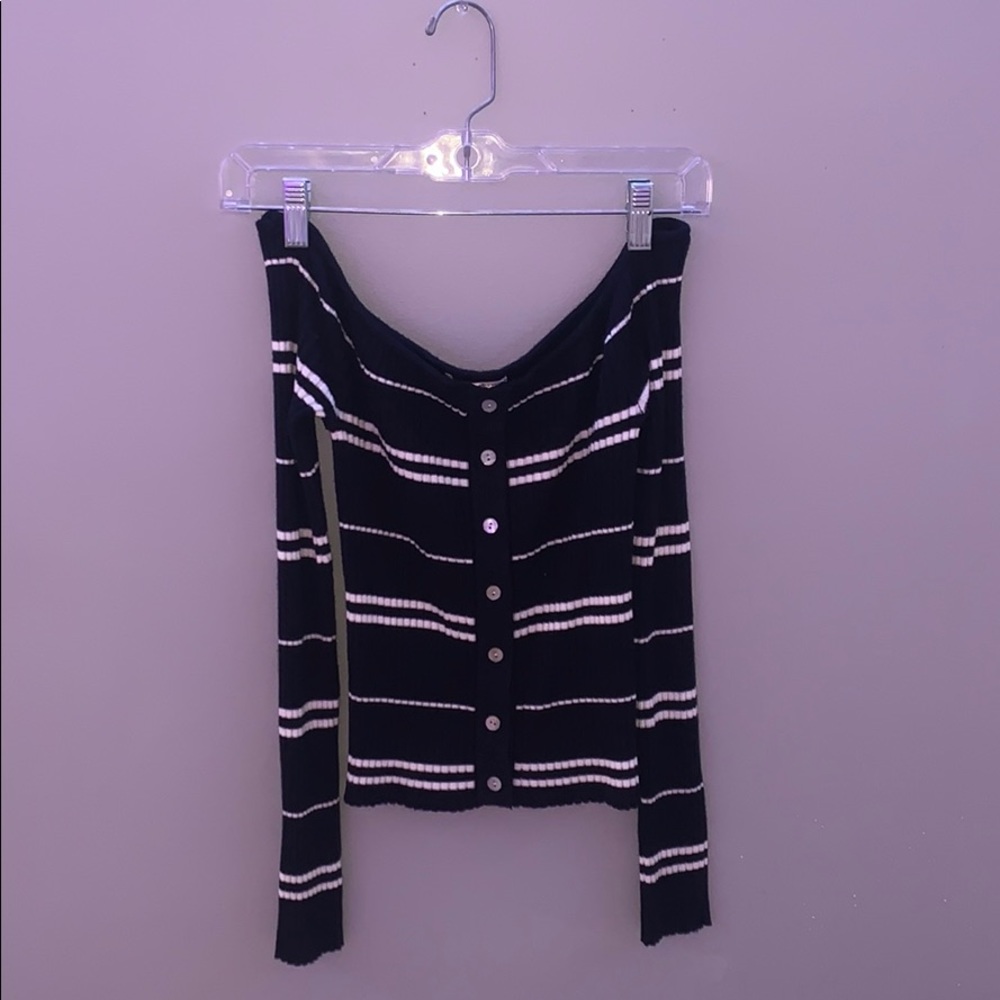 black and white stripped off the shoulder top